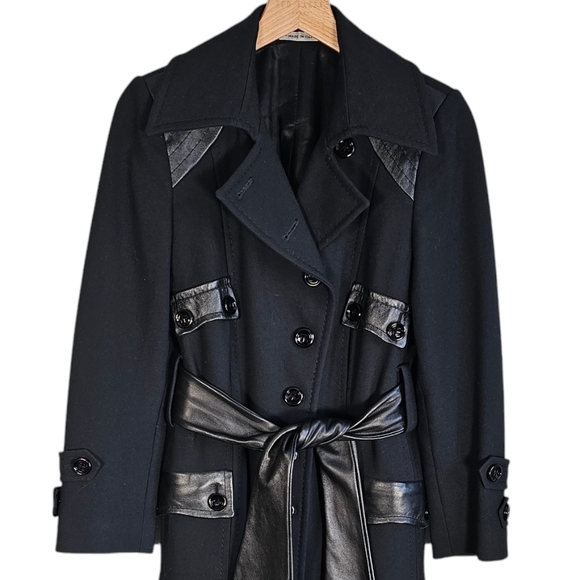 Teresa Tardia Wool Blend Black Belted Midi Fit and Flare Jacket - Picture 9 of 15